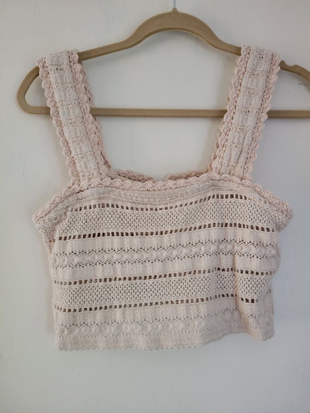 Aerie Crochet Striped Crop Tank Top Blush Cream Boho Festival sz S/P - Picture 2 of 11